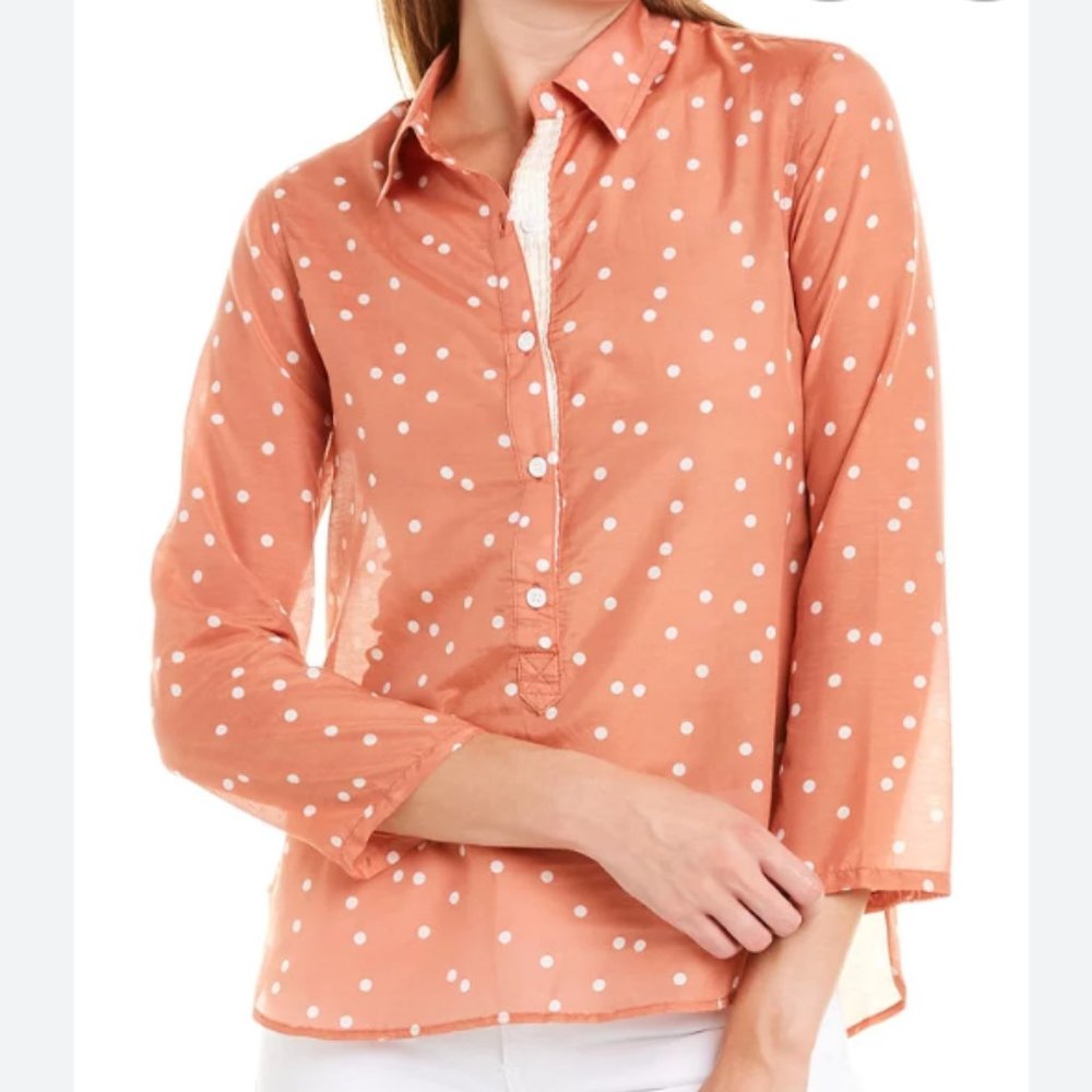 Persifor Sunna Polka Dot 3/4 Sleeve Popover Shirt